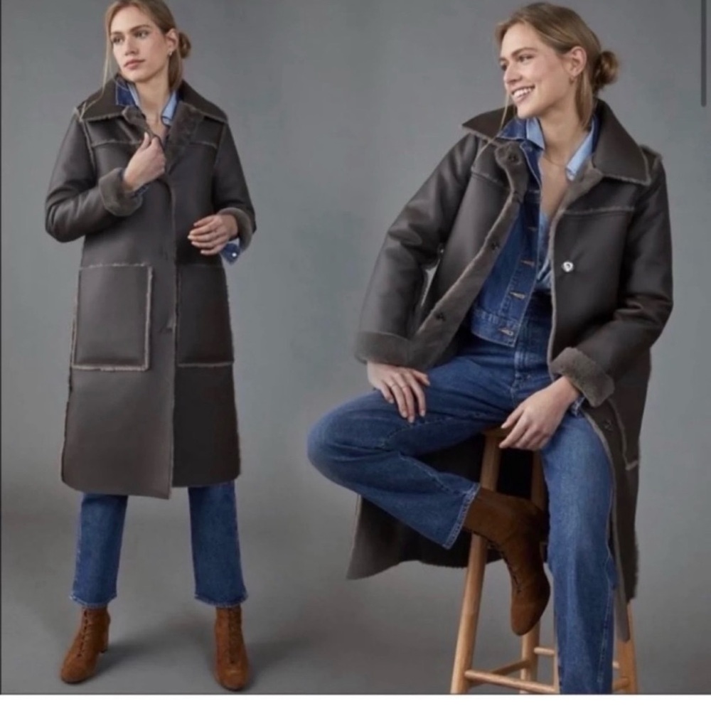 Anthropologie Brown Trench Coat with Tailored Fit and High Collar - Picture 3 of 11
